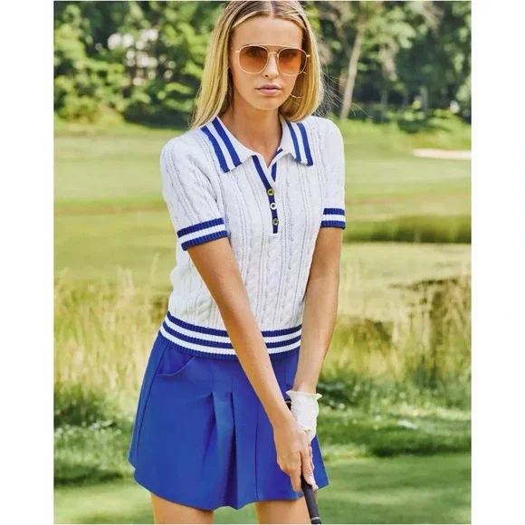 Lilly Pulitzer Women M Suzette Cable Knit Sweater White Blue Golf Tennis Preppy - Picture 7 of 8